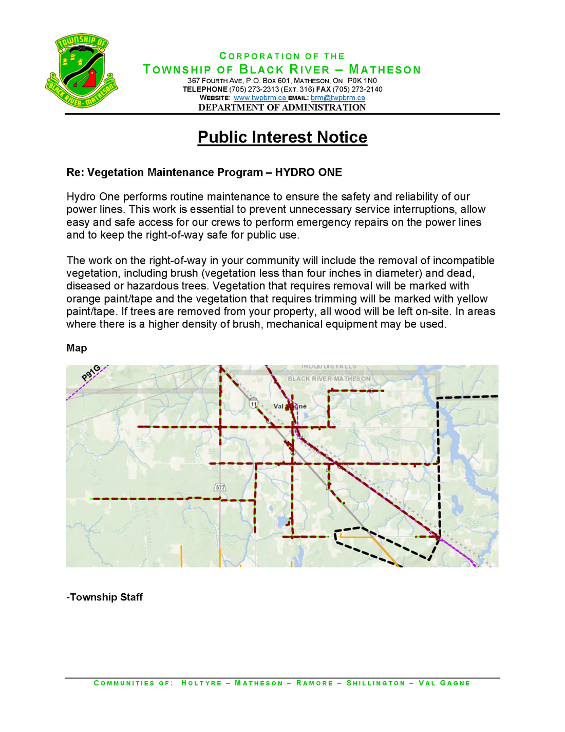 Image of Public Notice - Hydro One Vegetation Management